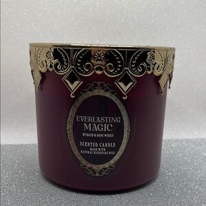 BBW Everlasting Magic 3 Wick Candle w/ limited glass & metal crown skeleton lid